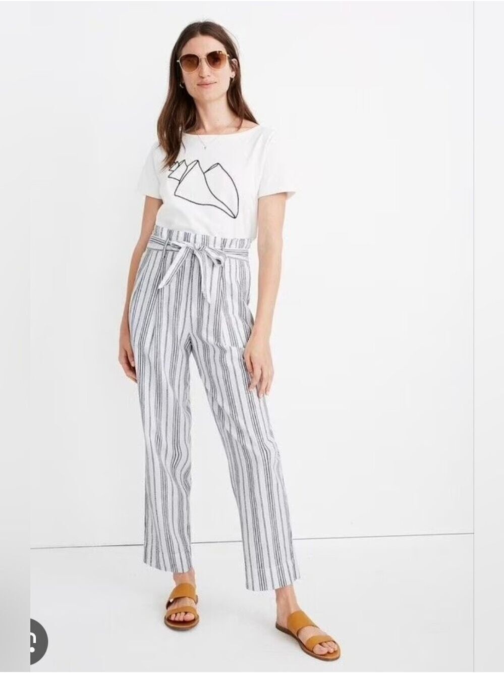 NWT Madewell Striped Paperbag Wide-Leg Linen Pants - Relaxed Fit Preppy
